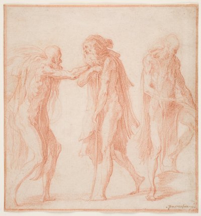 三人の老人、1535年頃（紙に赤いチョーク） 作： Parmigianino